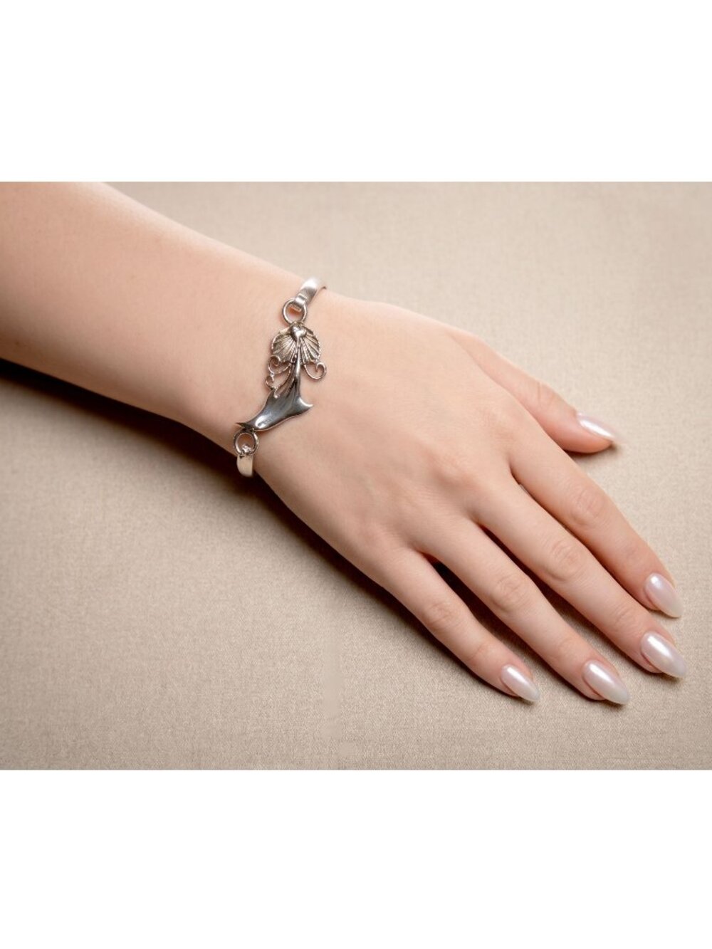 925 Sterling Silver Dolphin Charm Cuff Bracelet